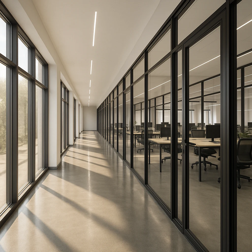 Алюминиевые двери в офисном интерьере