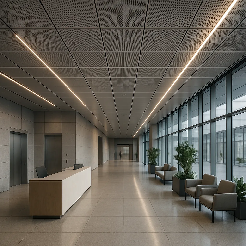 Кассетный потолок металлический в офисном центре Москва