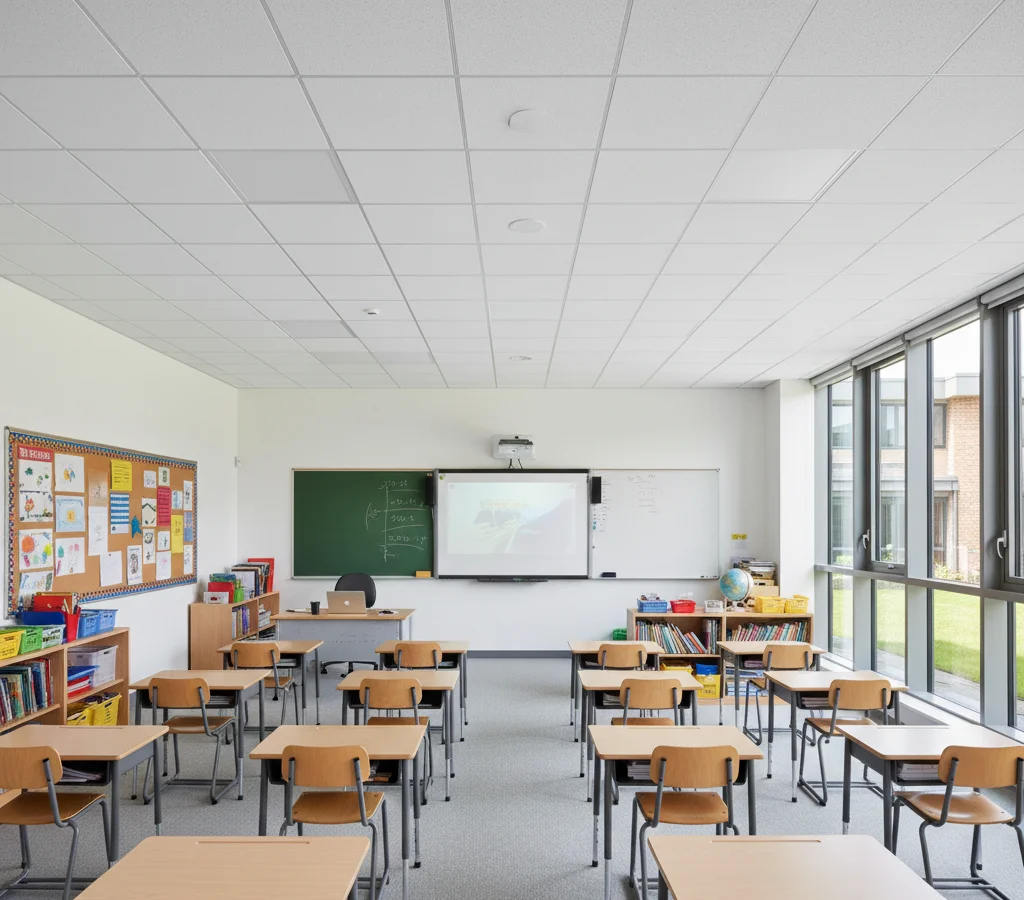 Минеральный потолок для школы на 1 200 учеников