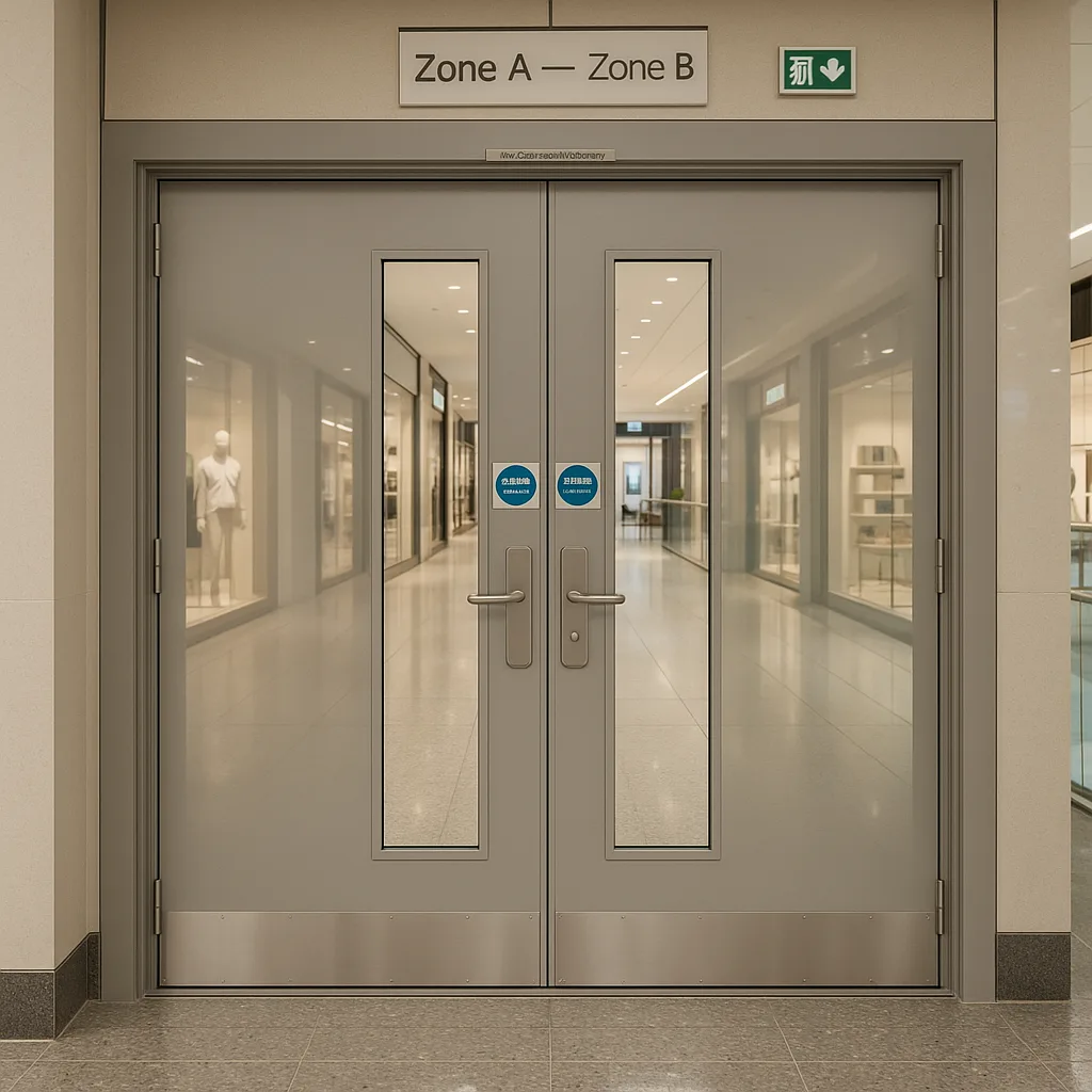 Двупольные двери EI 60 с антипаникой для ТЦ