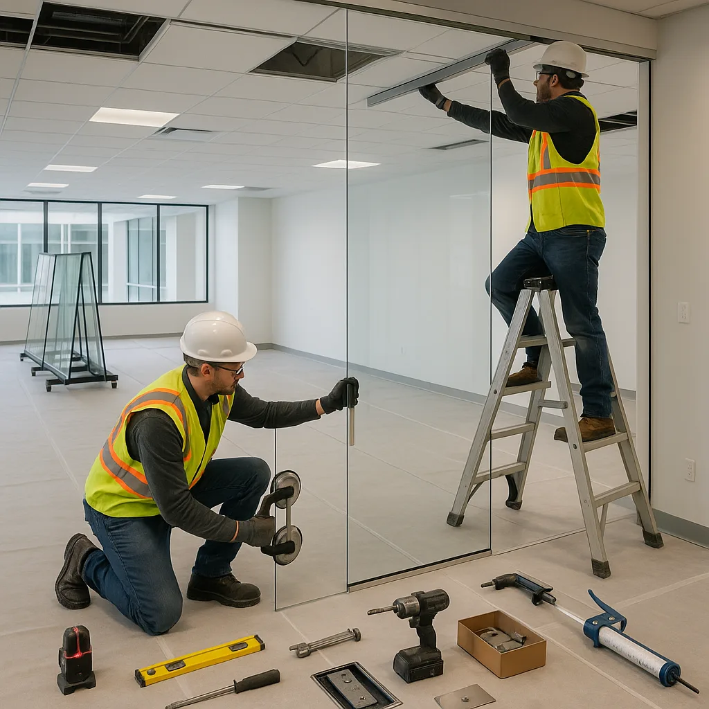 Монтаж цельностеклянной перегородки