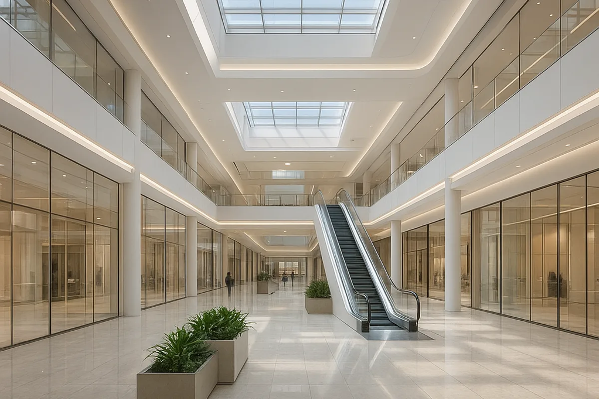 Крупноформатные цельностеклянные перегородки для торгового пространства