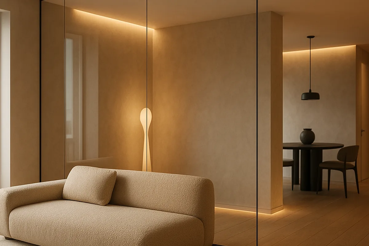 Интерьерное исполнение цельностеклянной перегородки