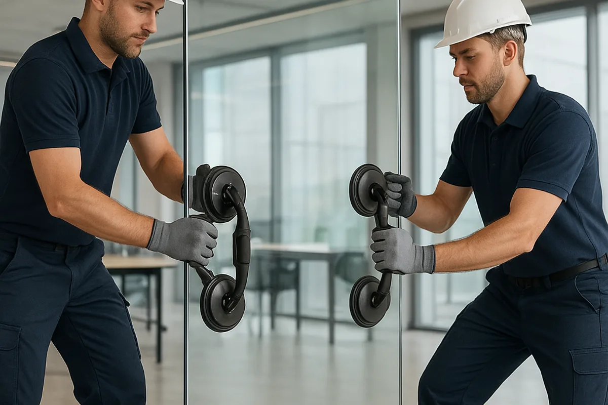 Монтаж цельностеклянных перегородок на объекте