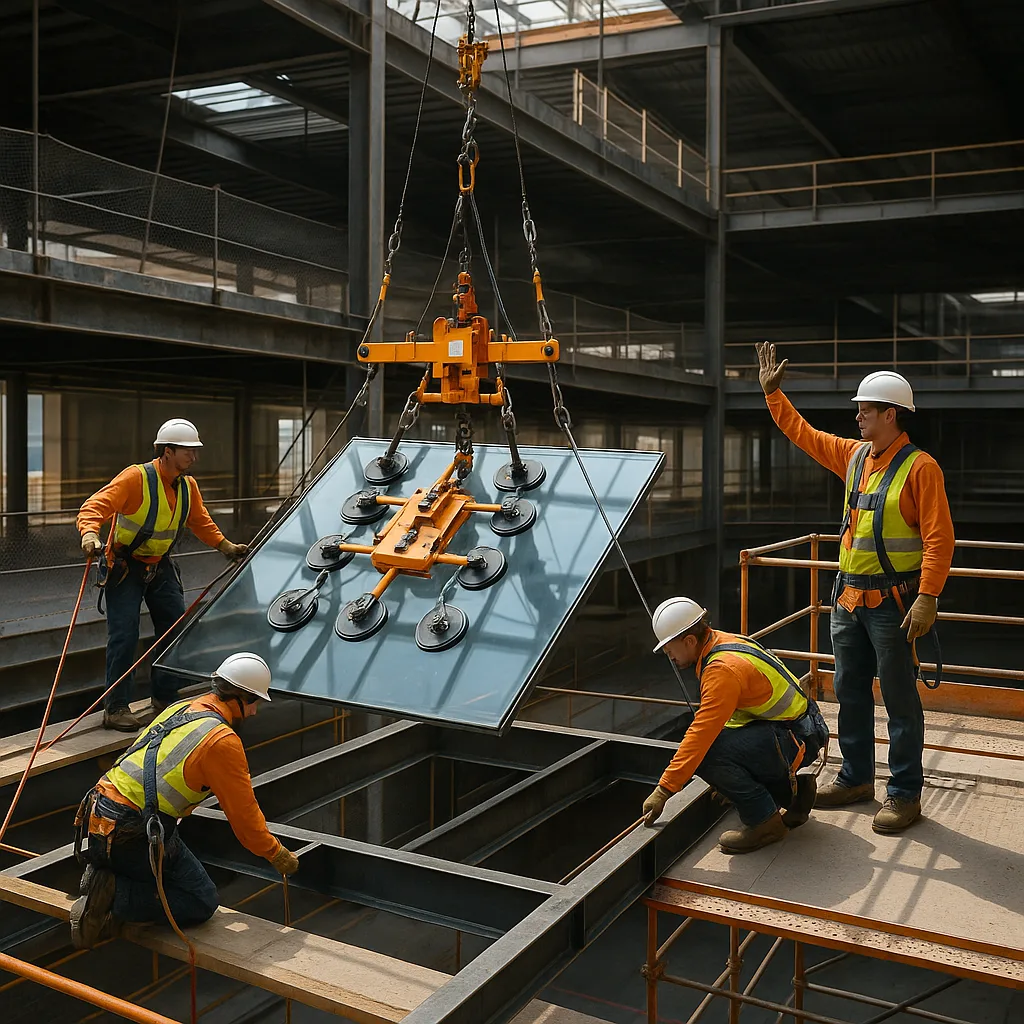 Монтаж стеклянного пола