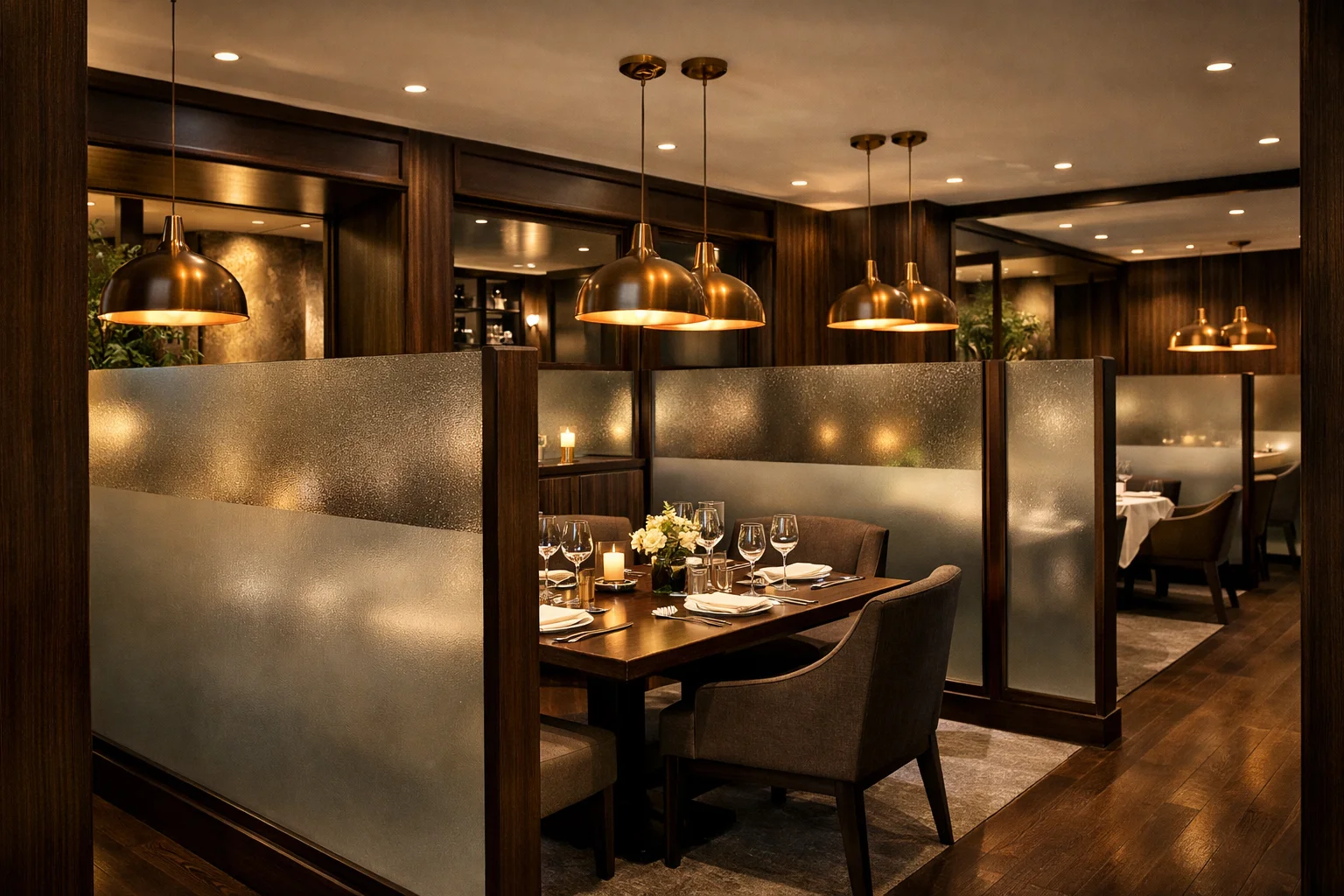 Зеркала и стемалит в ресторане