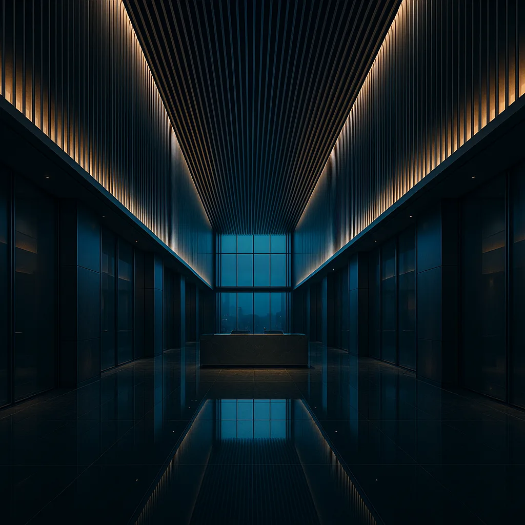 Ламельный алюминиевый потолок в общественном интерьере