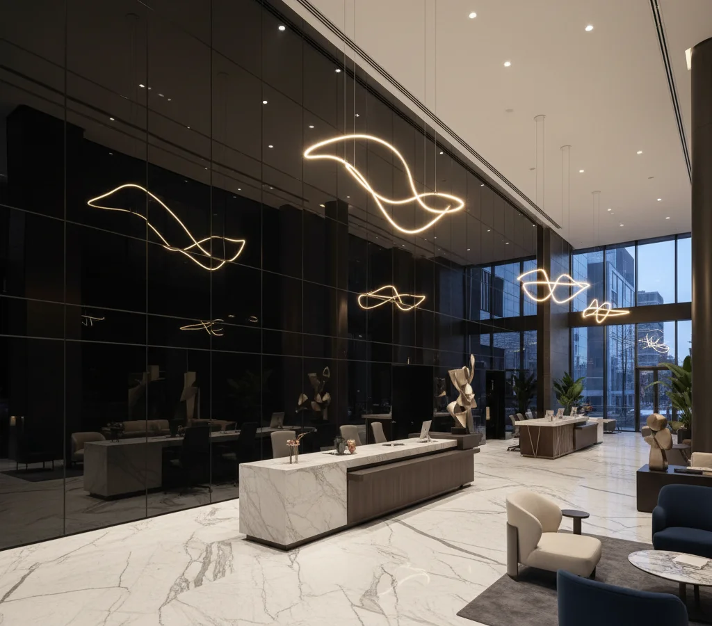 Декоративные стеклянные панели для стены ресепшен