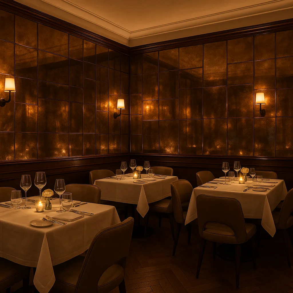 Декоративные зеркальные панели в обеденном зале ресторана