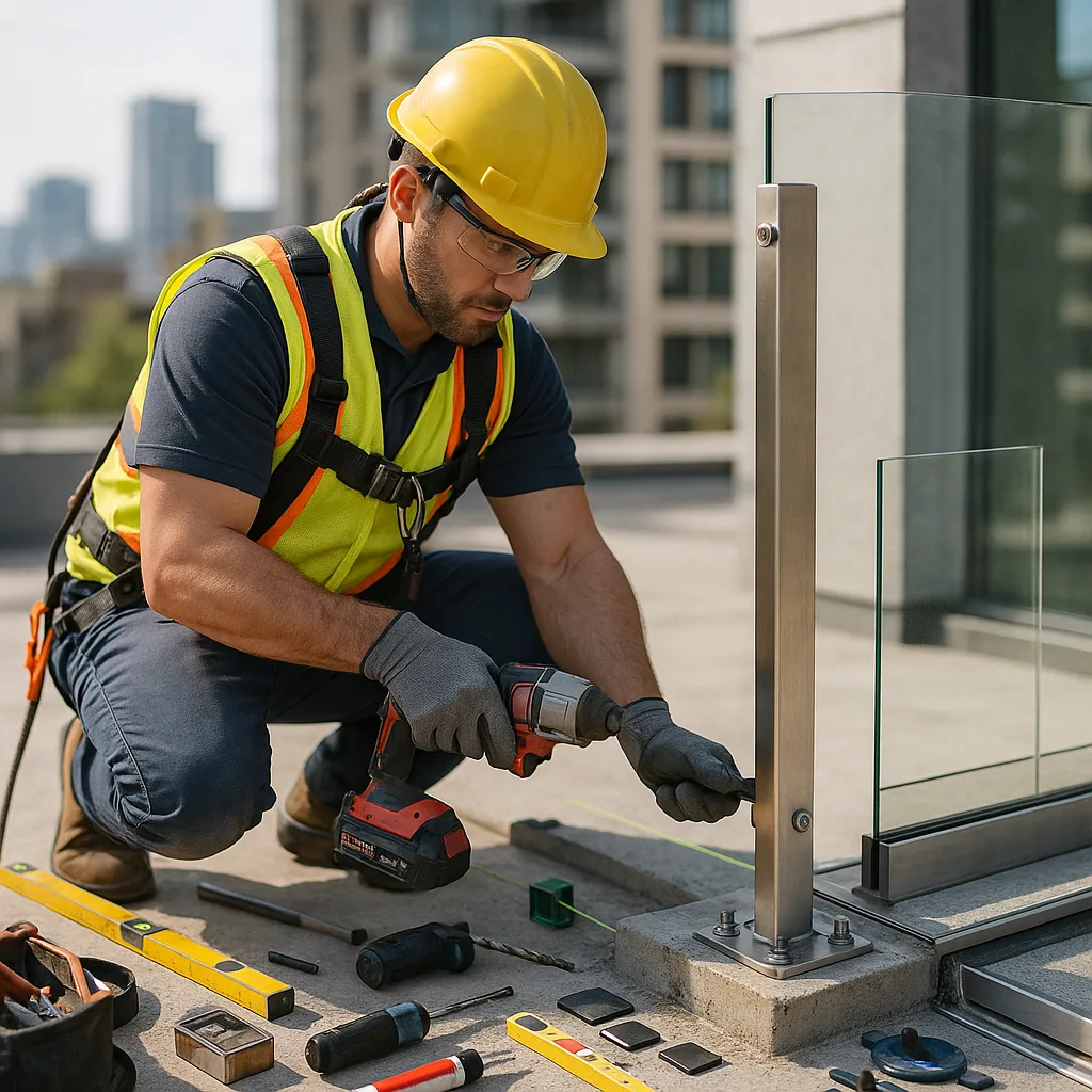 Монтаж уличного стеклянного ограждения