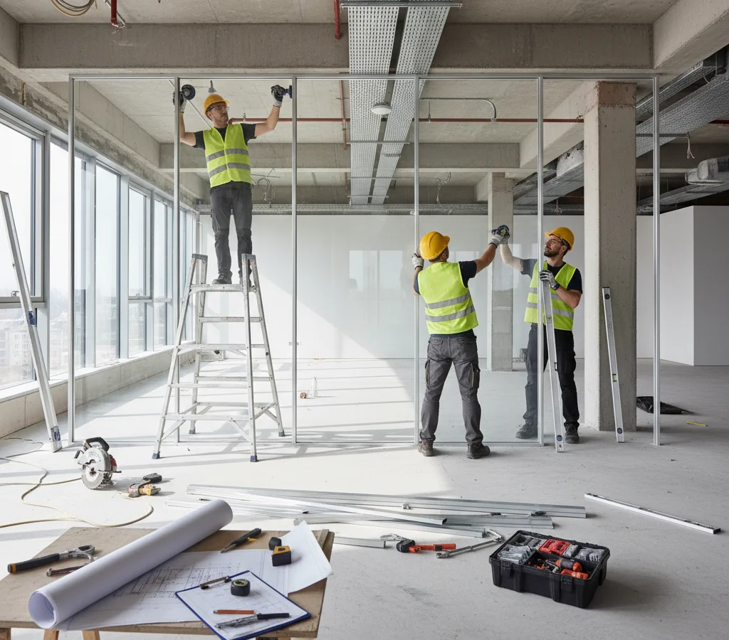 Монтаж алюминиевых перегородок