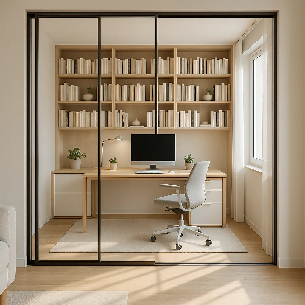 Раздвижная перегородка в домашнем кабинете — рабочая зона