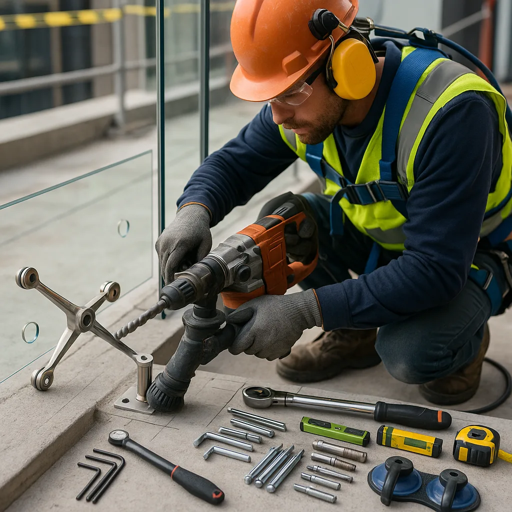 Монтаж точечного стеклянного ограждения