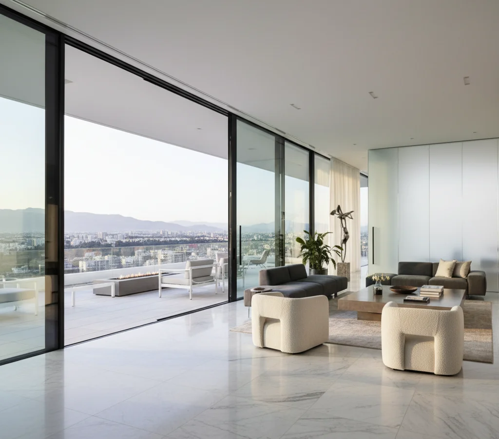 Скрытые двери, smart-перегородки и панорамное остекление для пентхауса