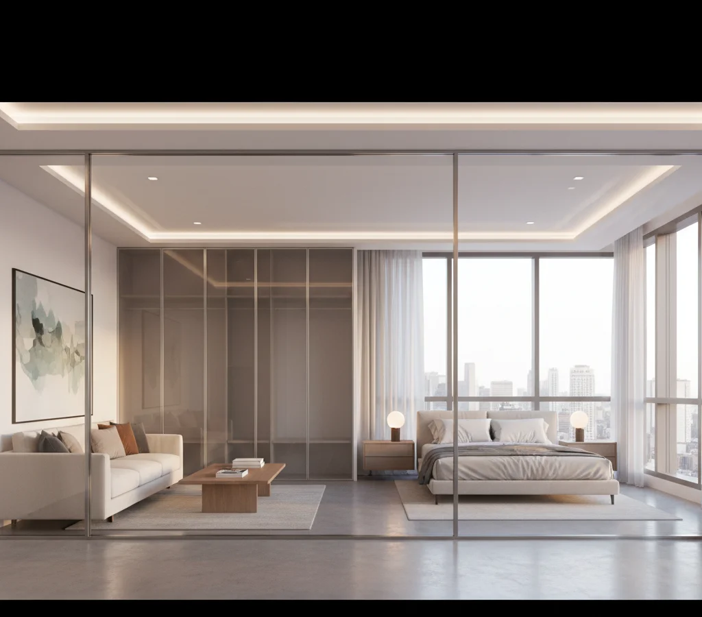 Стеклянная перегородка в частном интерьере