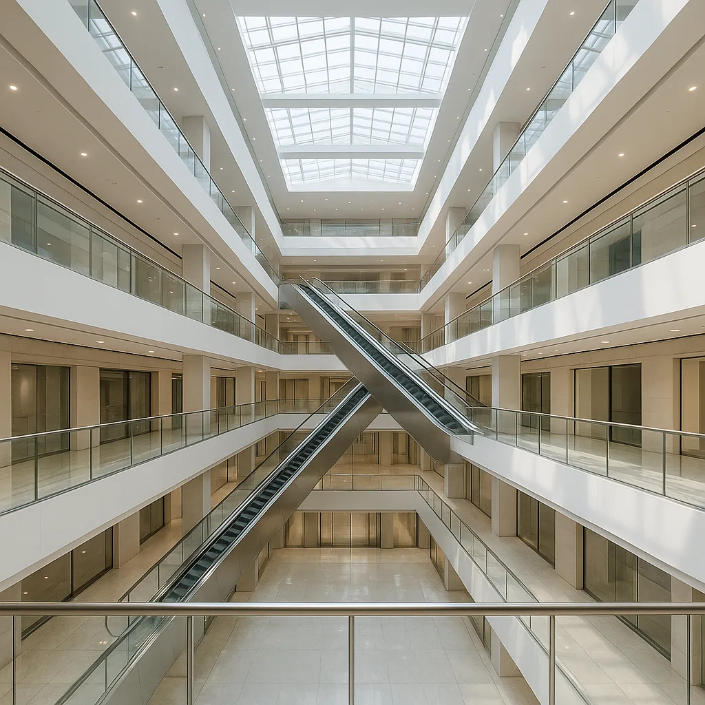 Панорамное ограждение атриума ТЦ на четырёх уровнях