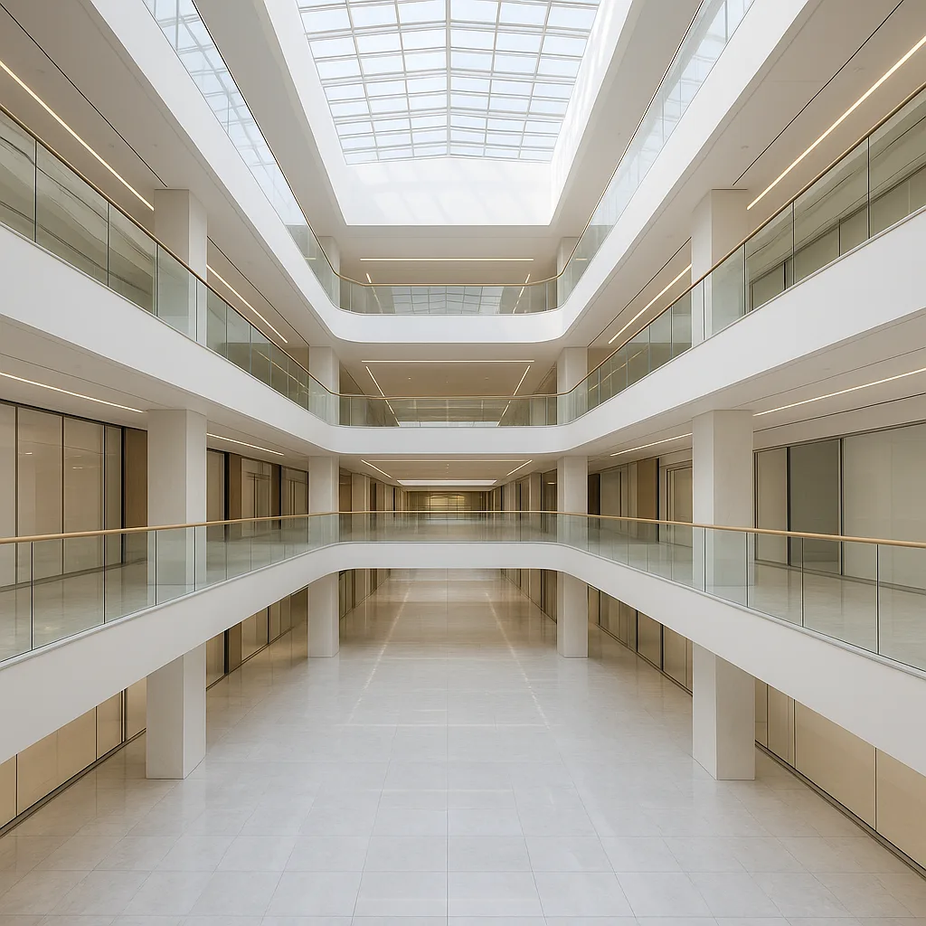 Стеклянные ограждения в атриуме ТЦ