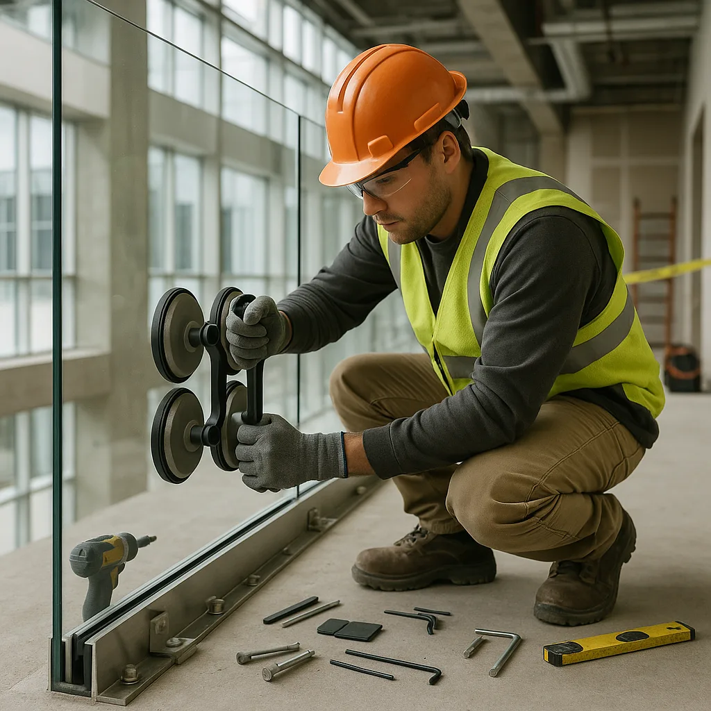 Монтаж стеклянного ограждения атриума