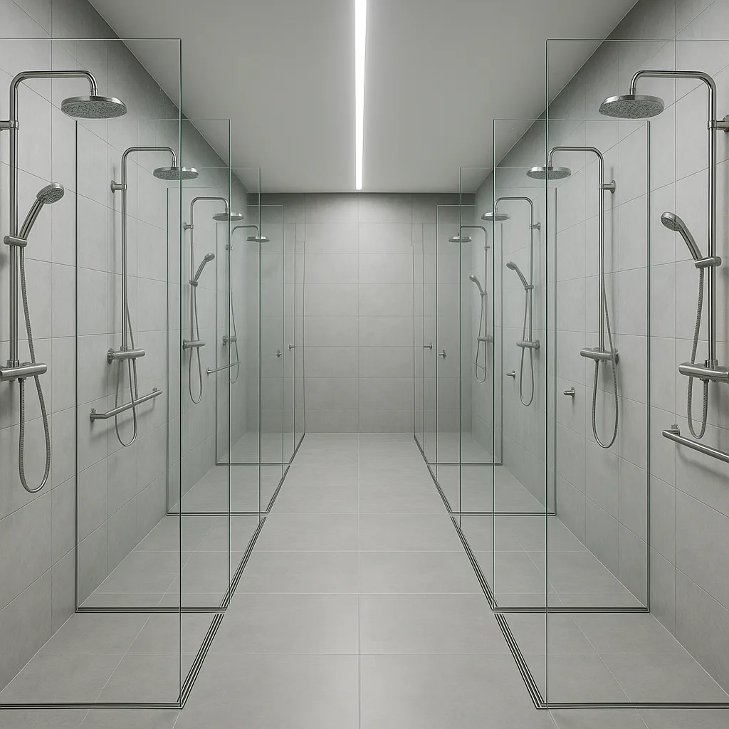 Душевые кабины для раздевалки с потоком 200+ человек в день