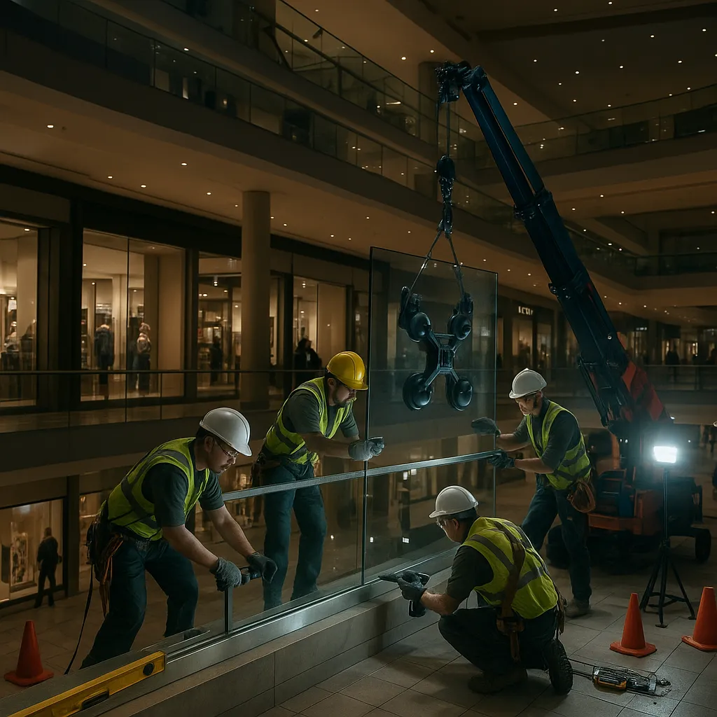 Стеклянные ограждения в торговом центре