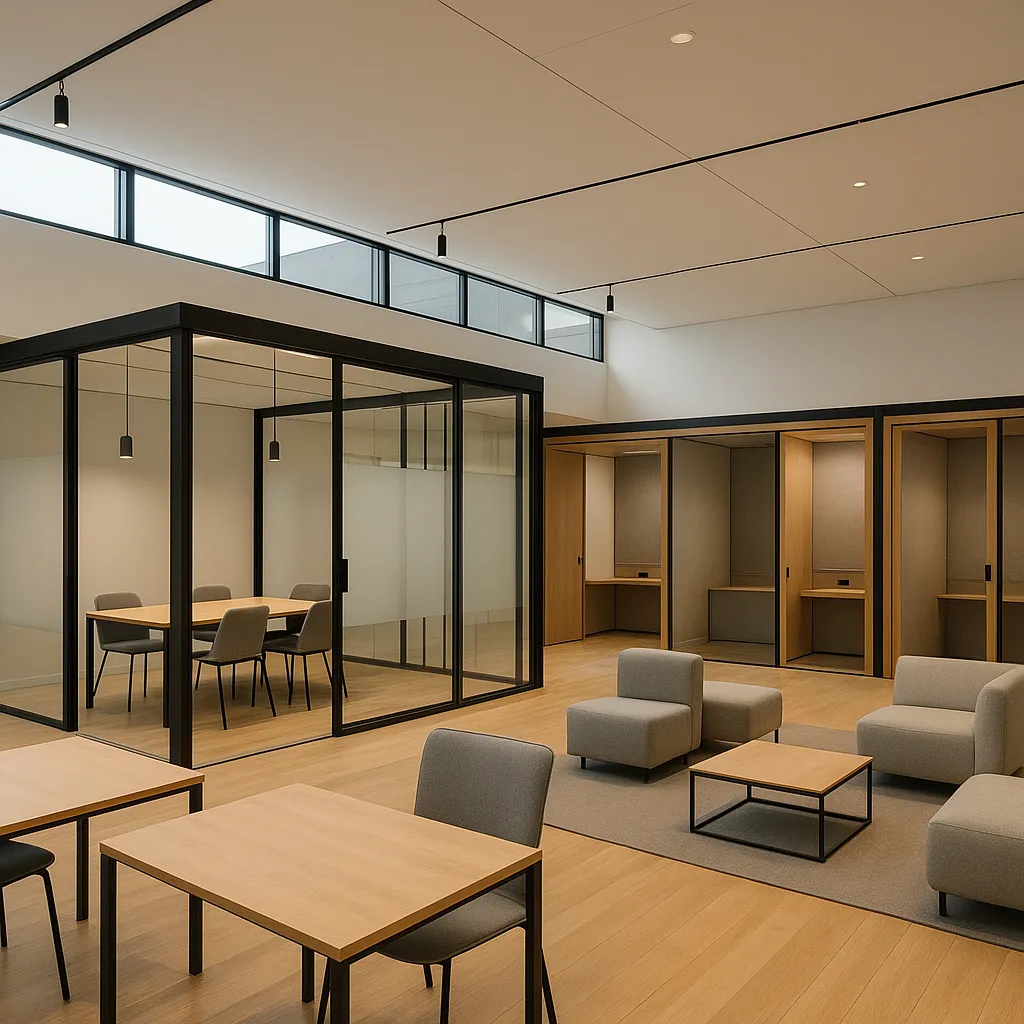 Стеклянные кабинеты и трансформируемые переговорные для сетевого коворкинга