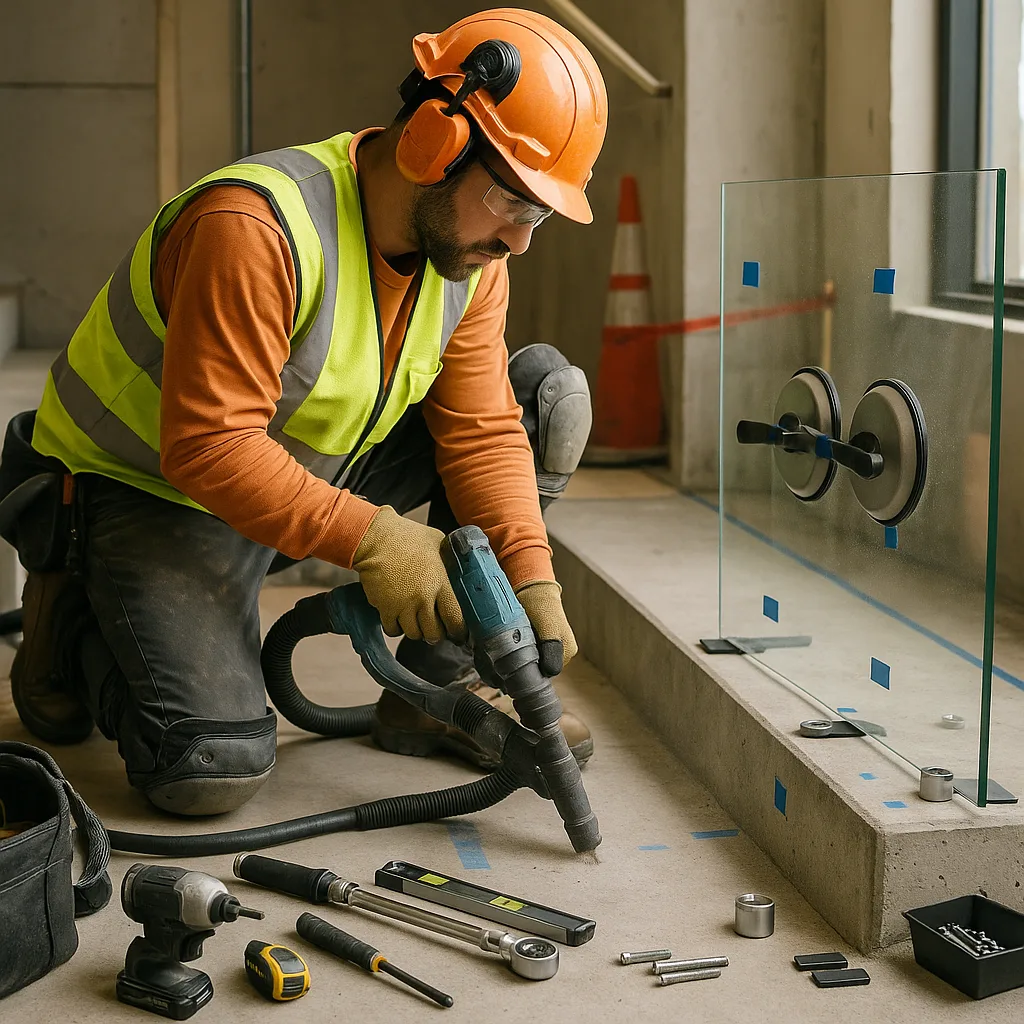 Монтаж стеклянного ограждения лестницы