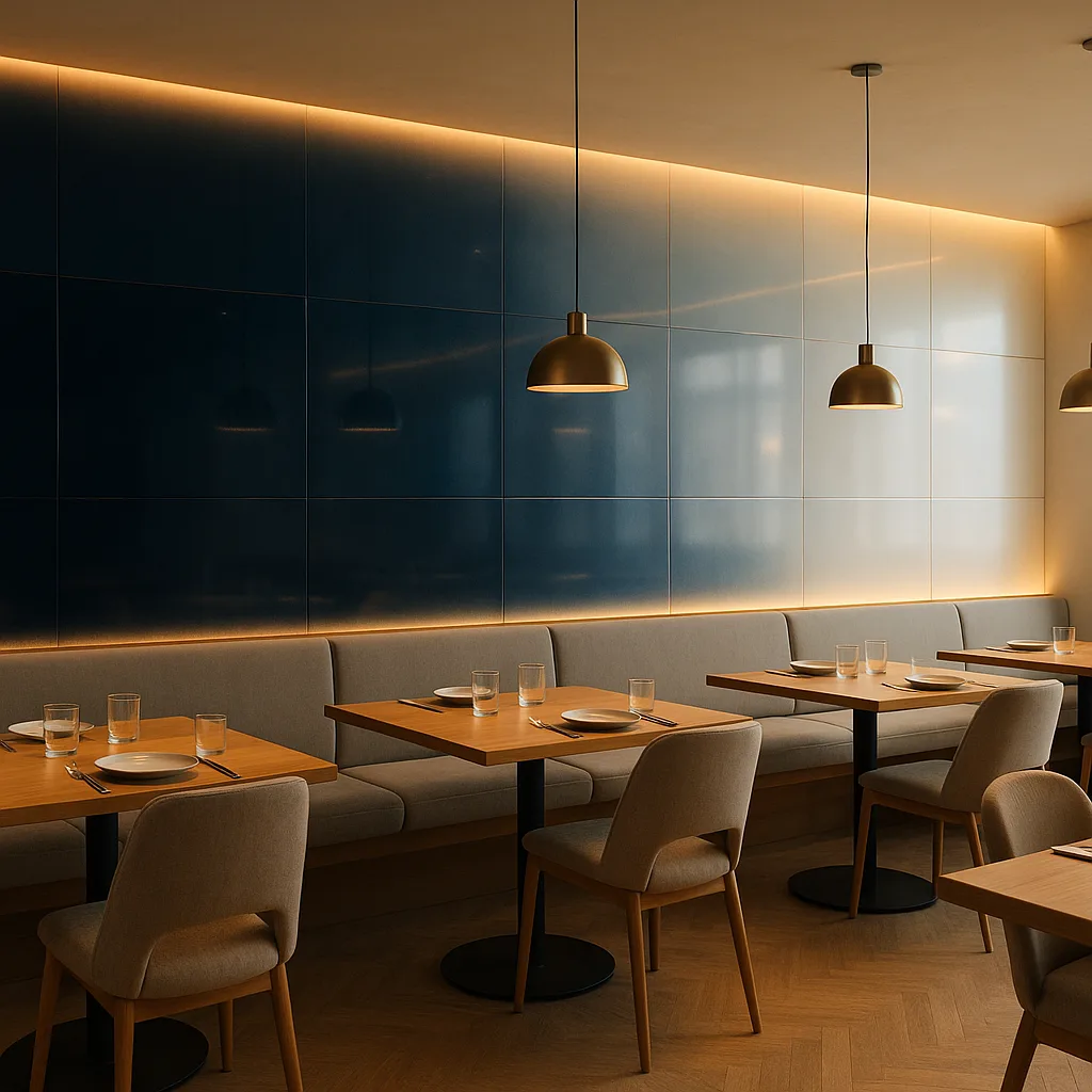 Интерьерная облицовка стен ресторана стемалитом с градиентом