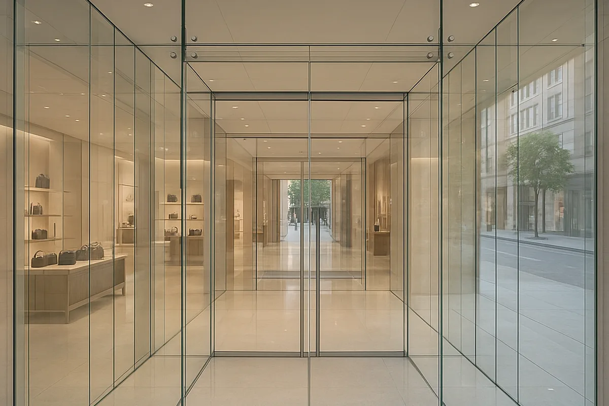 Цельностеклянный тамбур для флагманского магазина