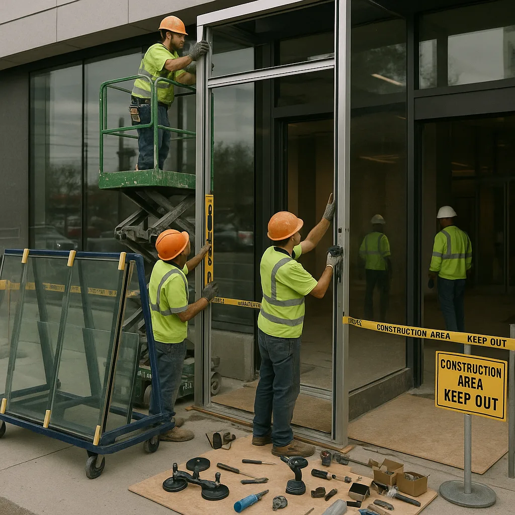 Монтаж стеклянного тамбура